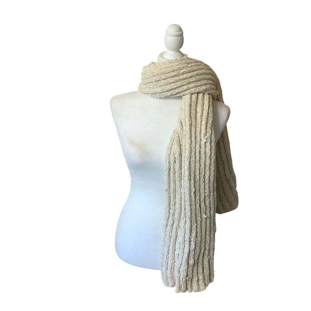 World‎ Market Cream Chenille Knit Scarf Chunky Ribbed Soft Winter Wrap Ivory NEW